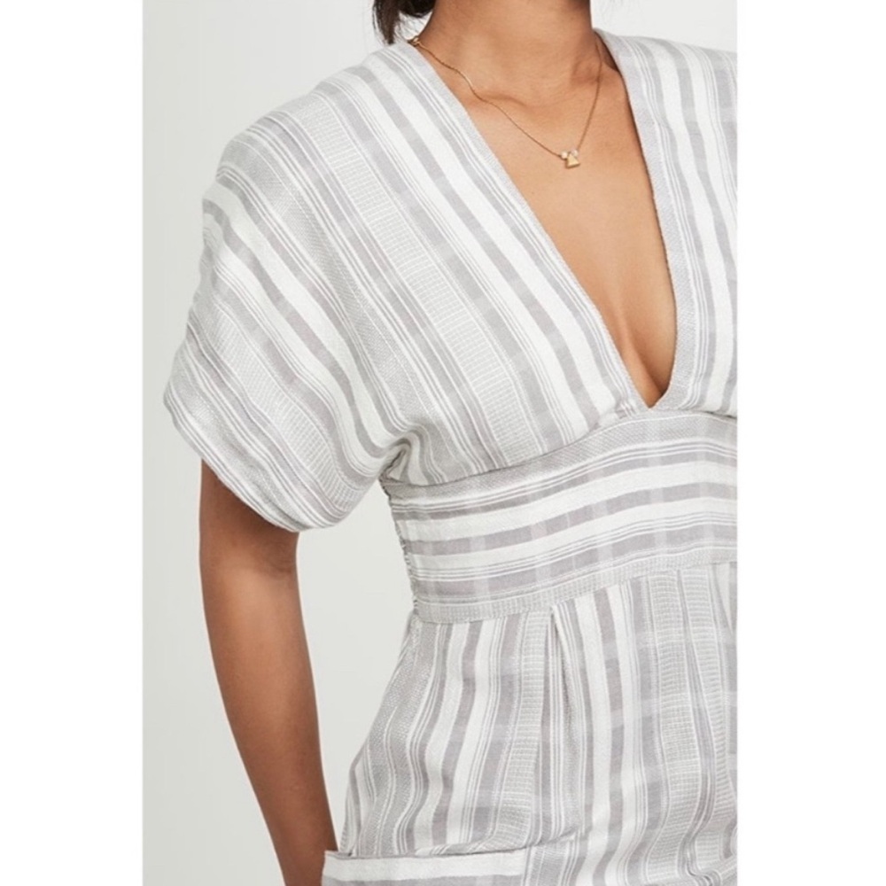 l*space Cream and Light Gray Striped V-Neck Jumpsuit - Picture 2 of 7